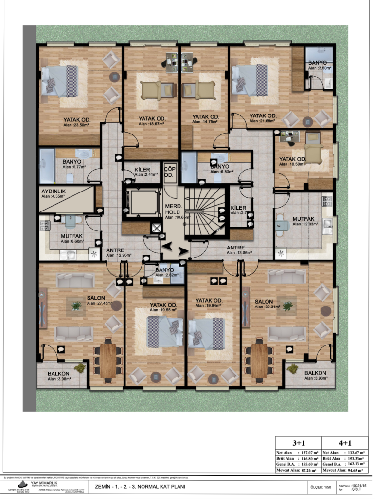 Zemin - 1. - 2. - 3. Normal Kat Planı